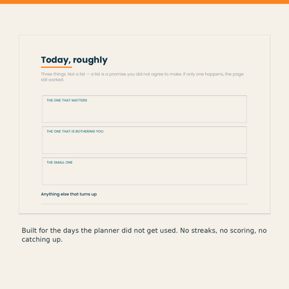 Close-up of a planner page built for the days the planner did not get used