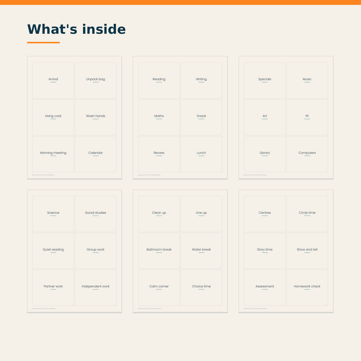 Pages inside the Visual Schedule Set showing school-day and home routine cards