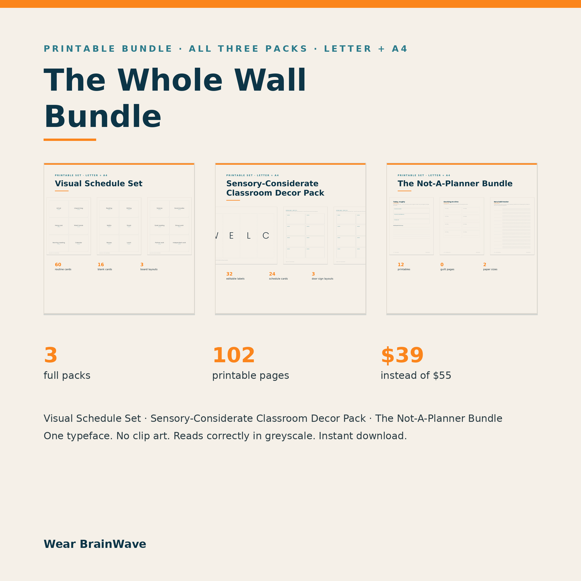 The Whole Wall Bundle — Visual Schedule Set, Classroom Decor Pack and Not-A-Planner Bundle, 102 printable pages